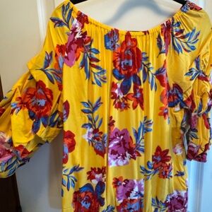 CeCe Yellow Floral Off-Shoulder Blouse
